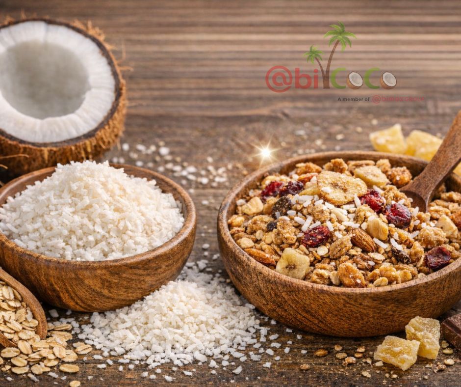 Desiccated coconut in granola